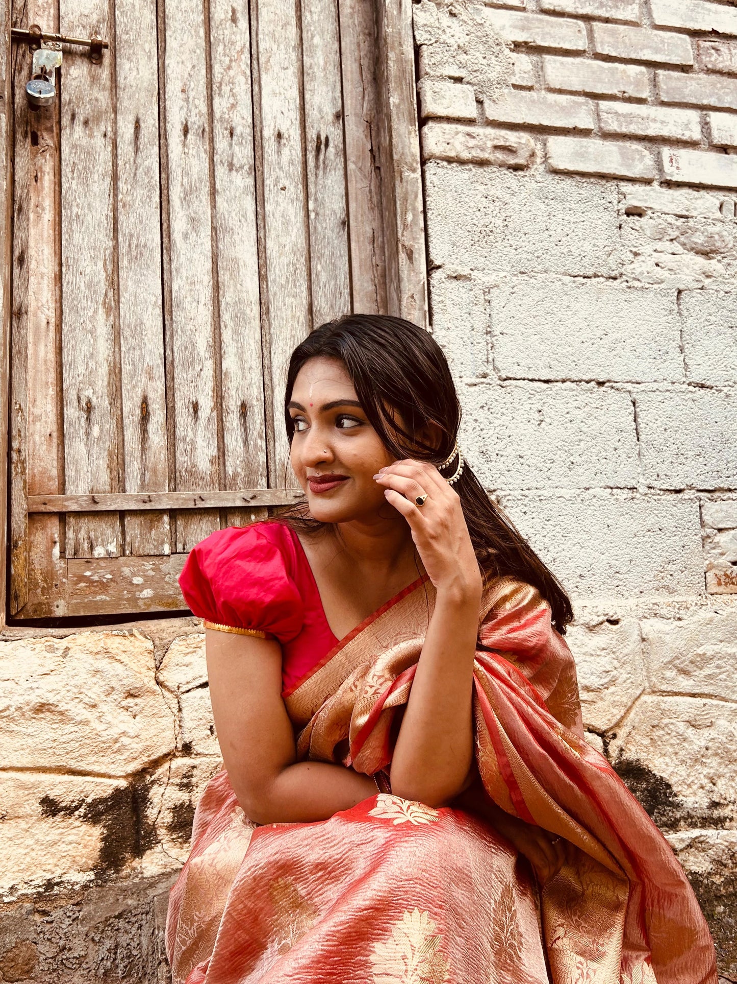 Crushed Semi Katan Tissue Saree – Radiant Orange Charm