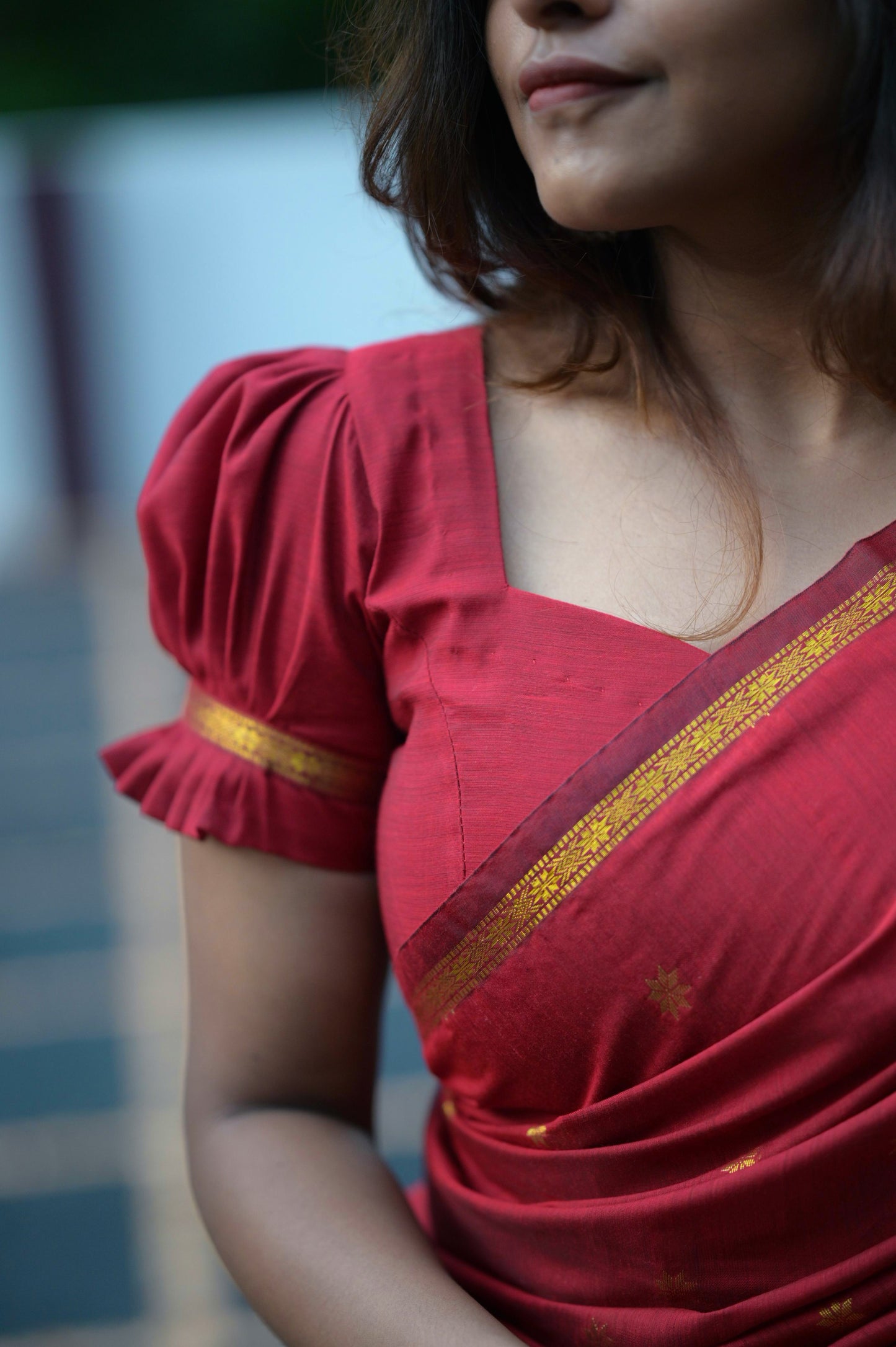 Red with Golden Floral Motifs Soft Silk Cotton Saree