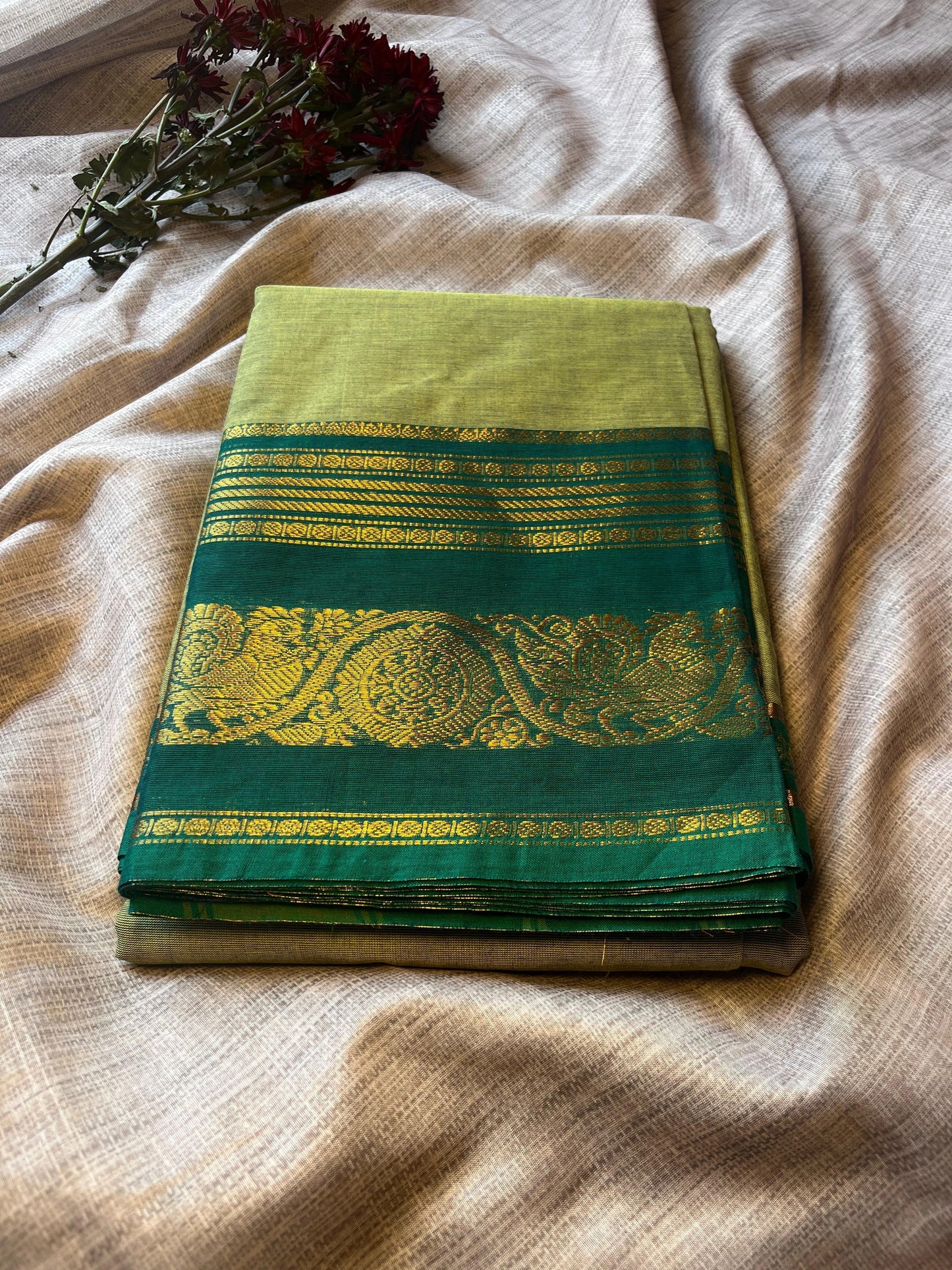 Light Green Kanchi Cotton Saree With Running Blouse