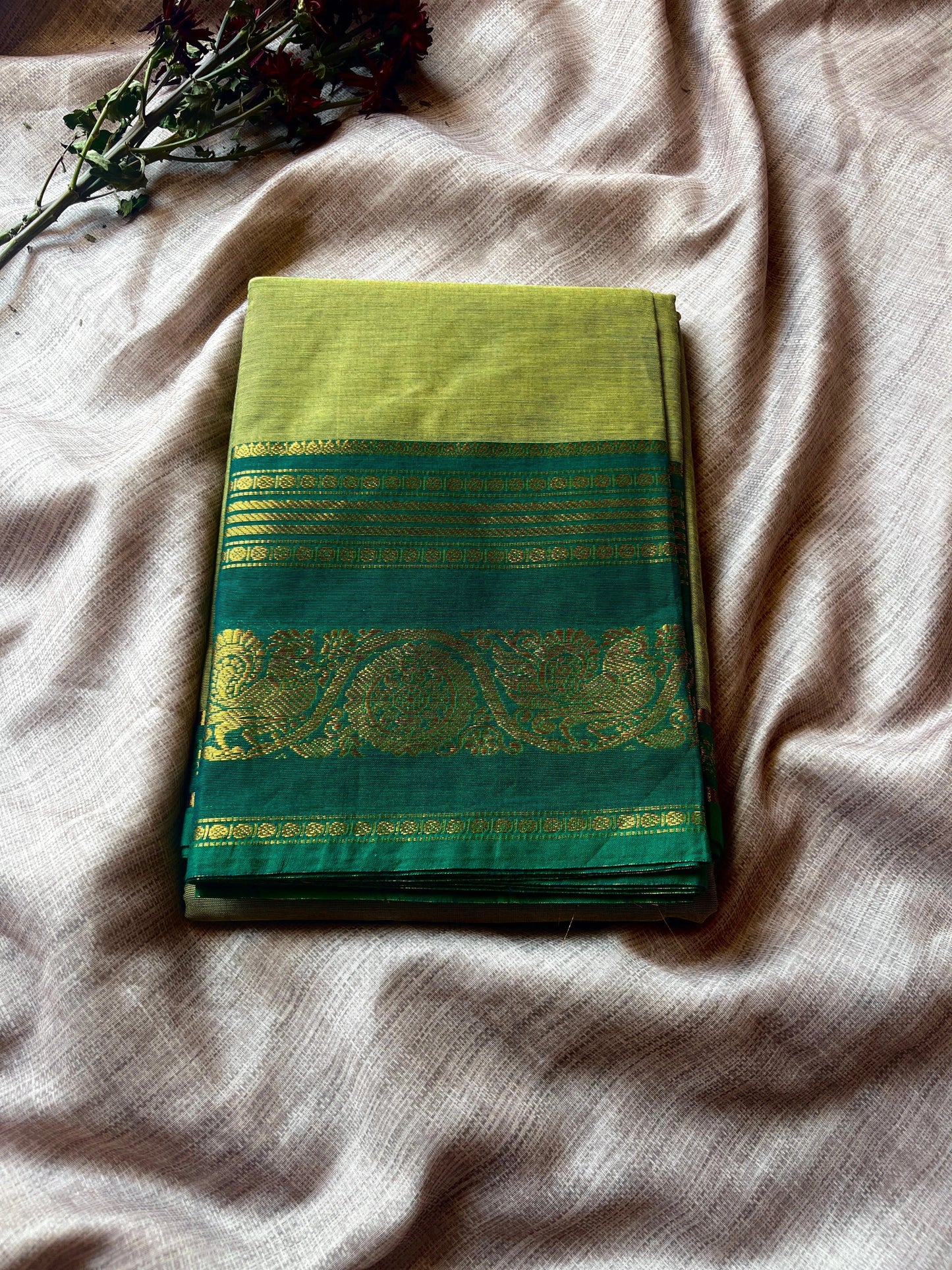 Light Green Kanchi Cotton Saree With Running Blouse