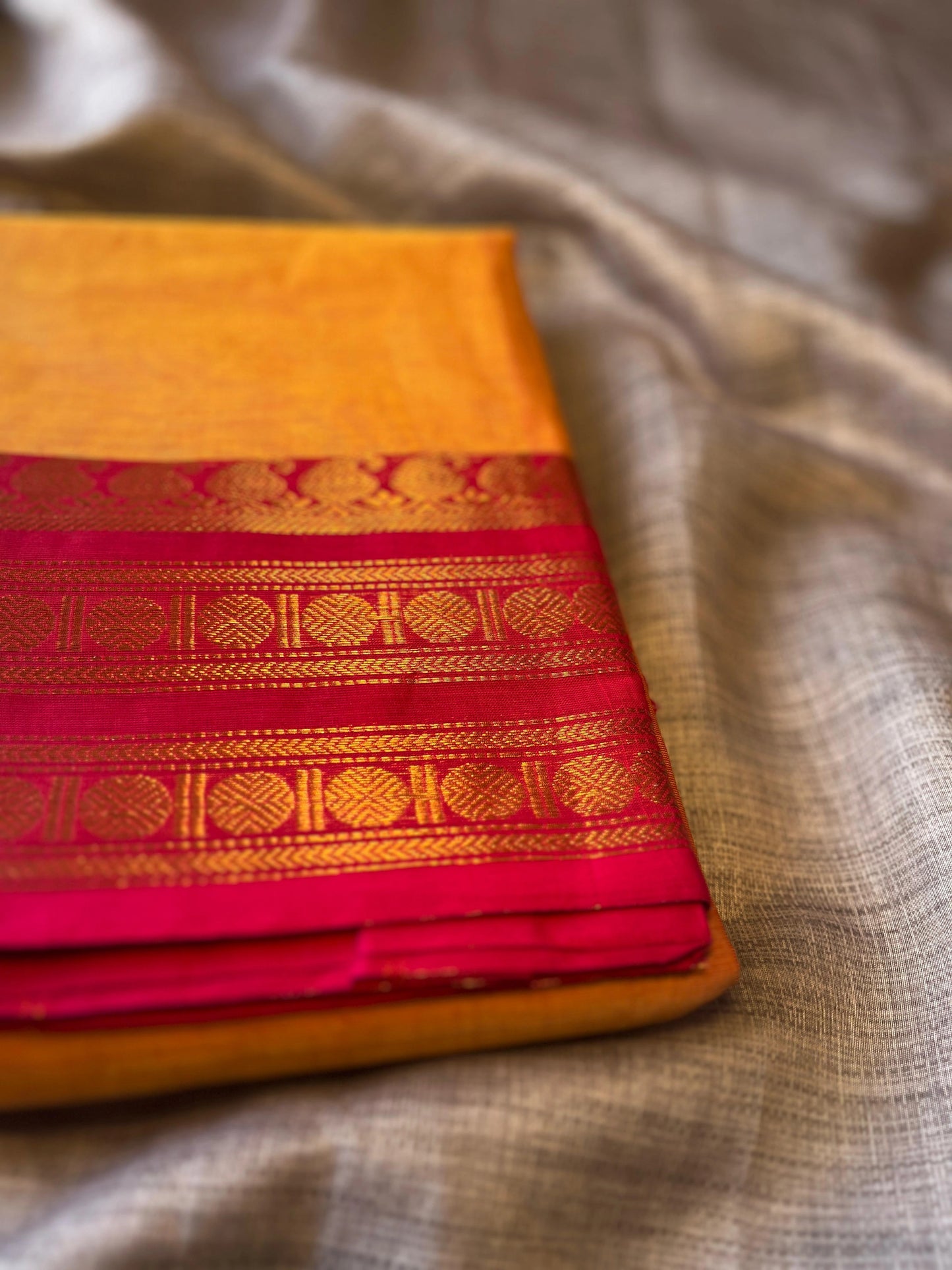 Orange Kanchi Cotton Saree With Running Blouse