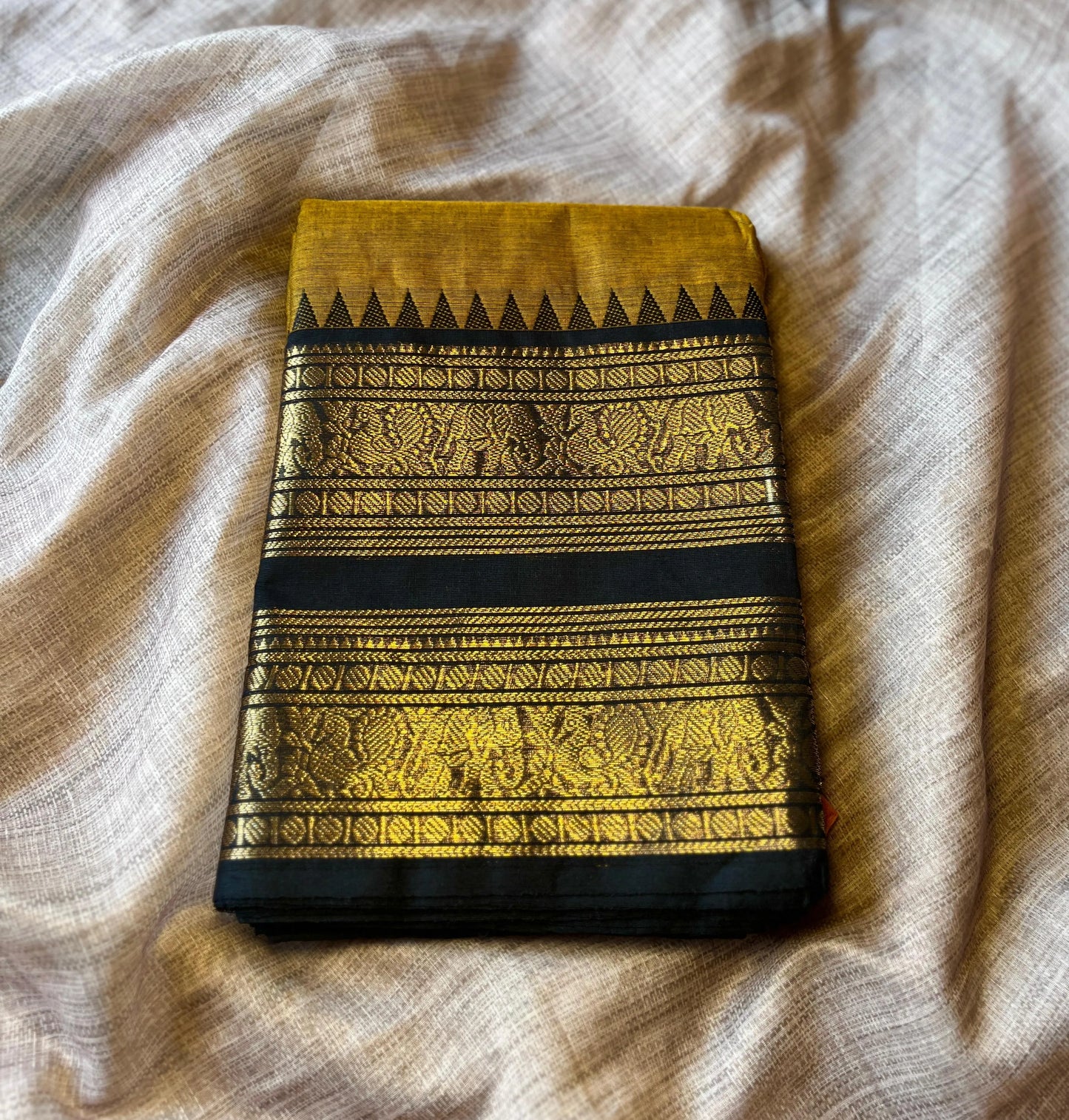 Mustard Yellow Kanchi Cotton Saree With Running Blouse