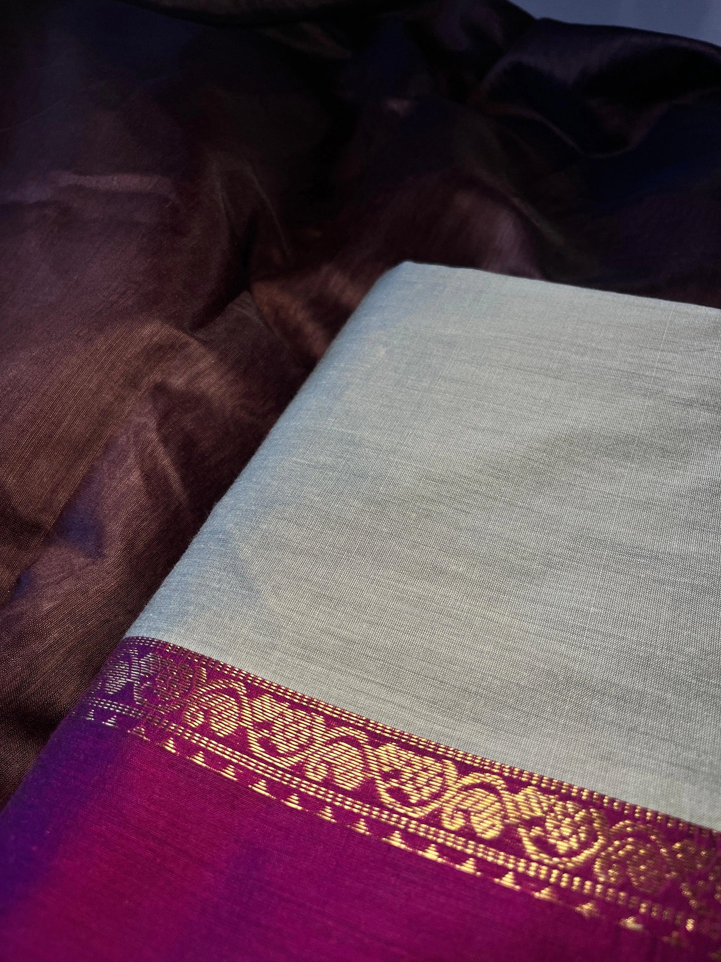 Grey Kalyani Cotton Silk Mix Saree With Running Blouse