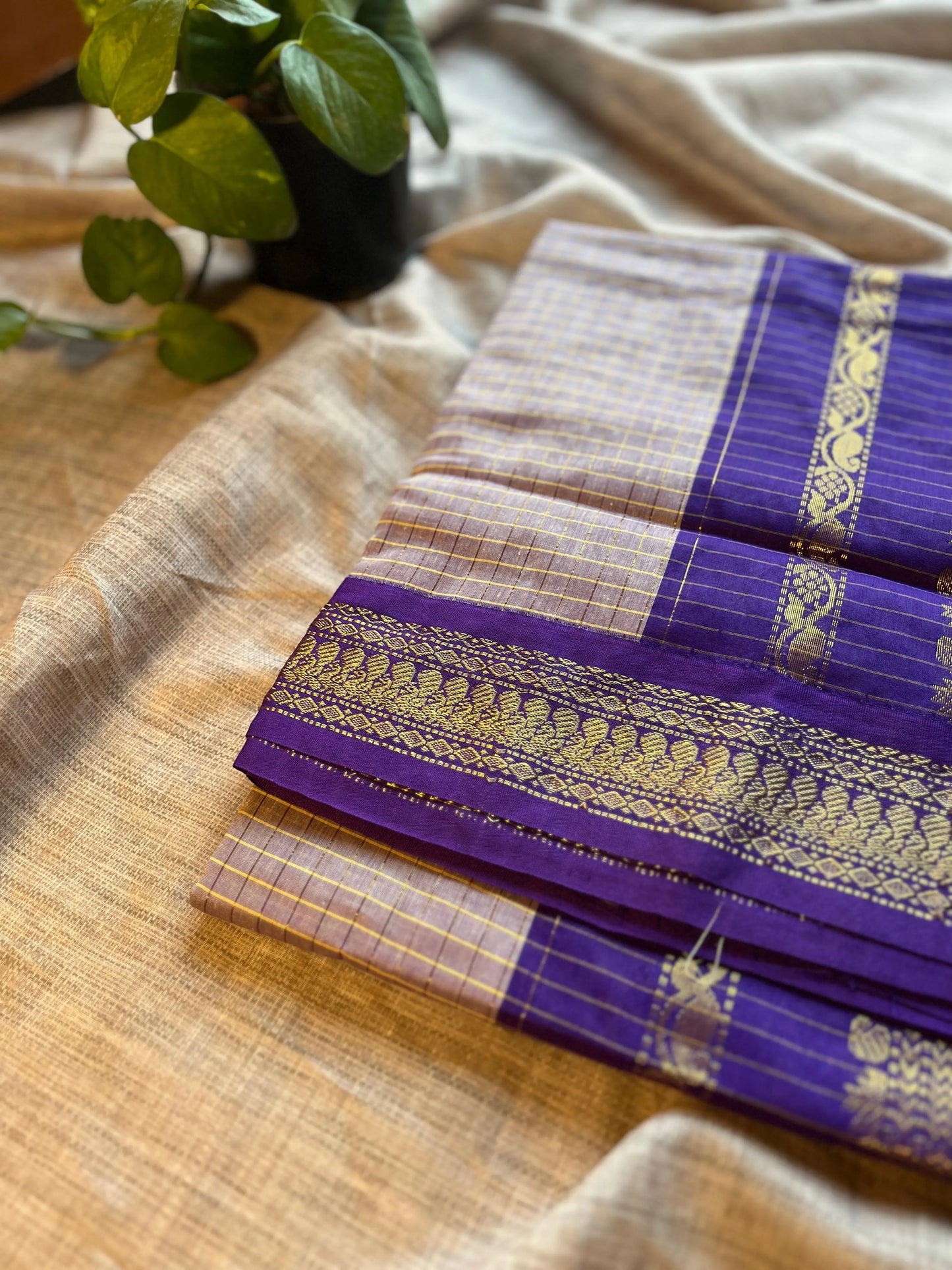Grey and Royal Purple Kalyani Cotton Silk Saree