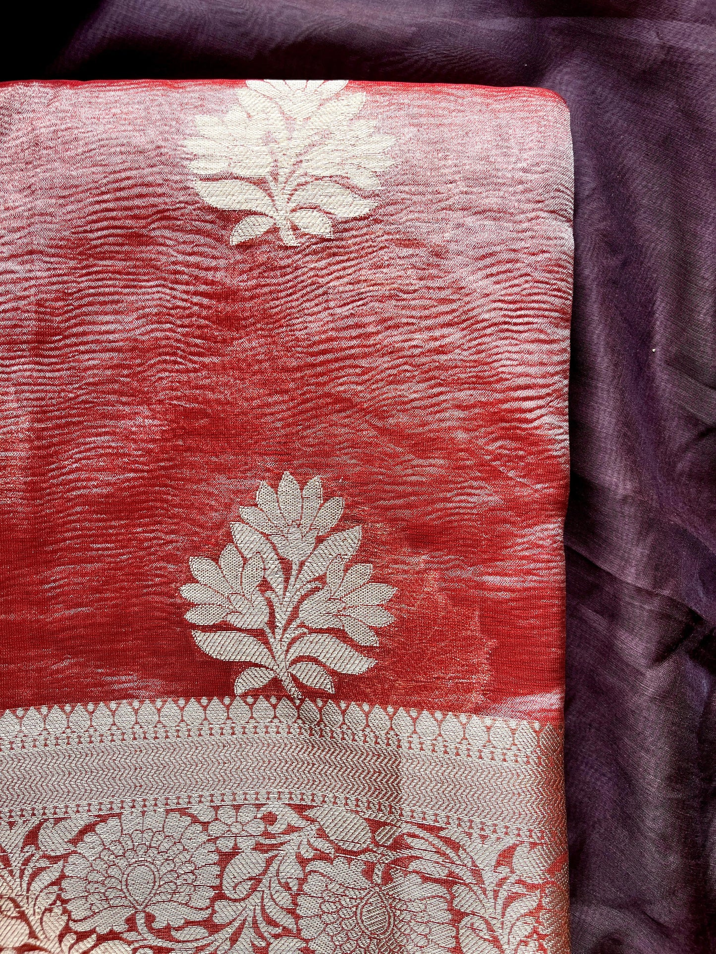 Crushed Semi Katan Tissue Saree – Radiant Orange Charm