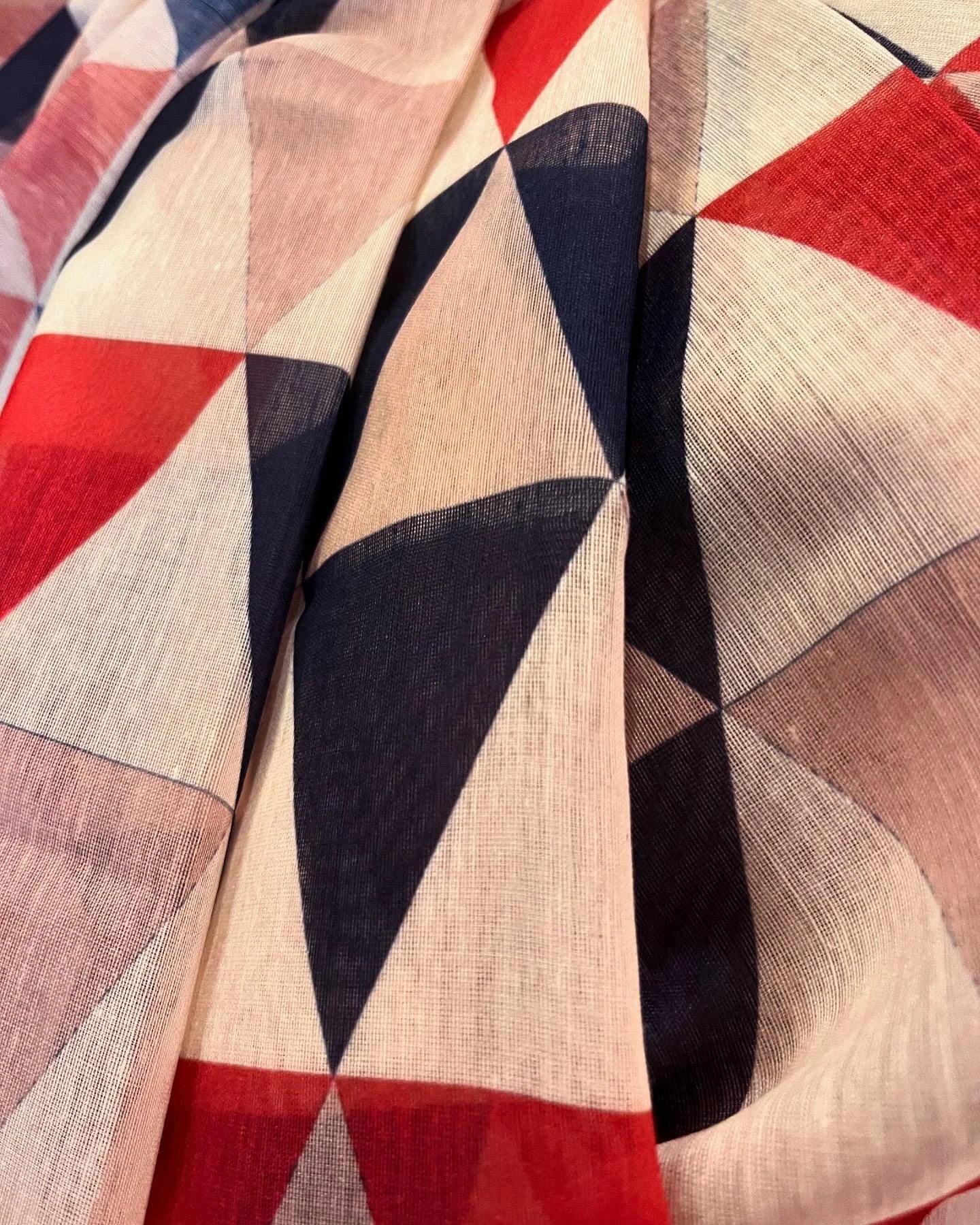 Printed Saree - Blue, Red and Cream Prints Paired With Dark Blue Blouse