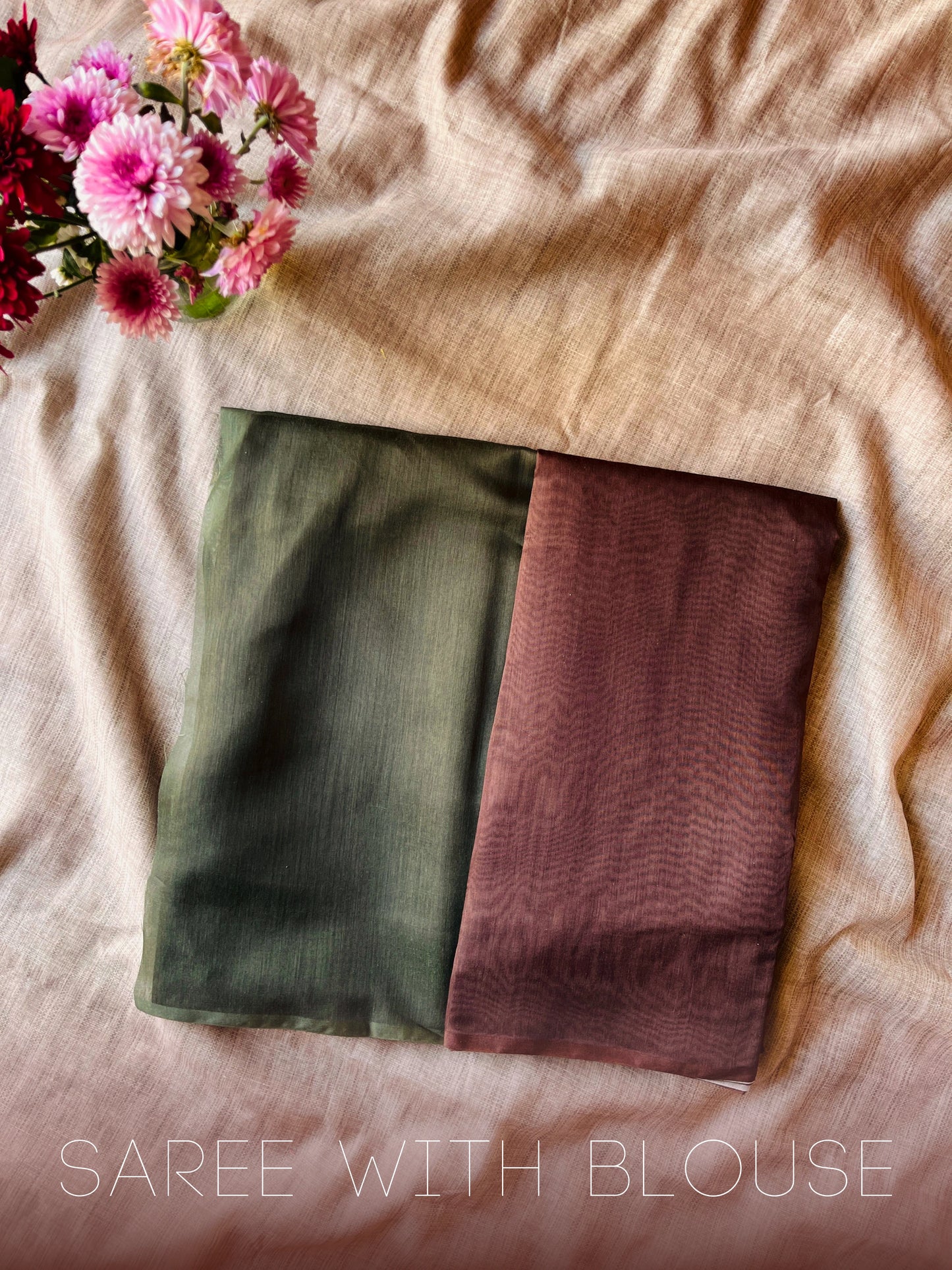 Brown Saree Paired With Dark Green Blouse