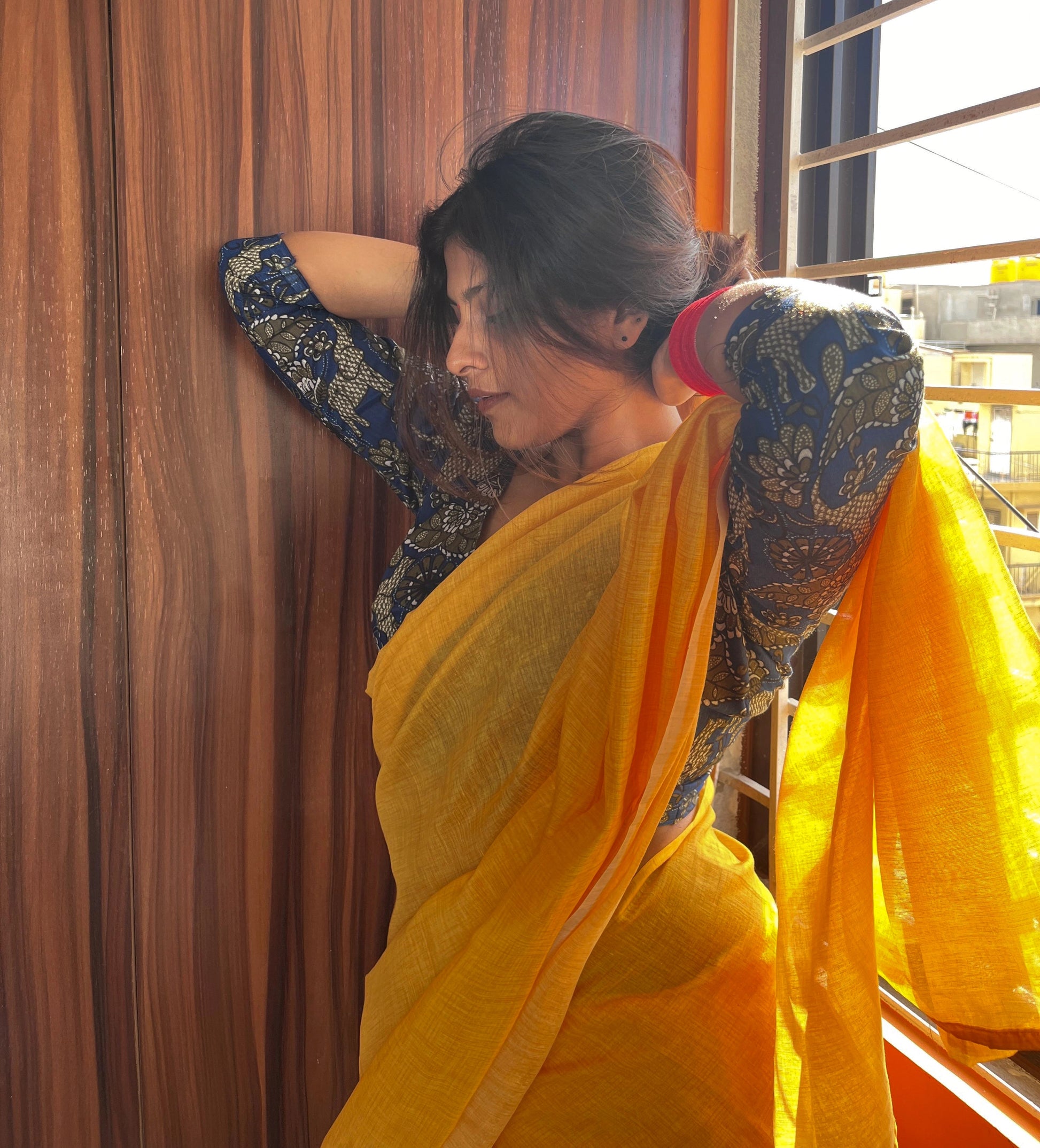 Classic Yellow Cotton Mulmul Saree