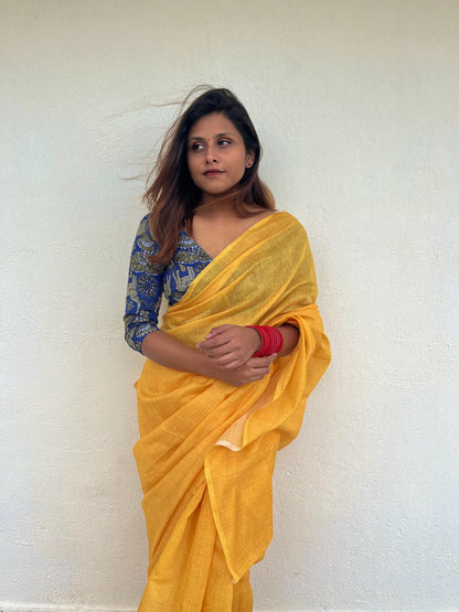 Classic Yellow Cotton Mulmul Saree