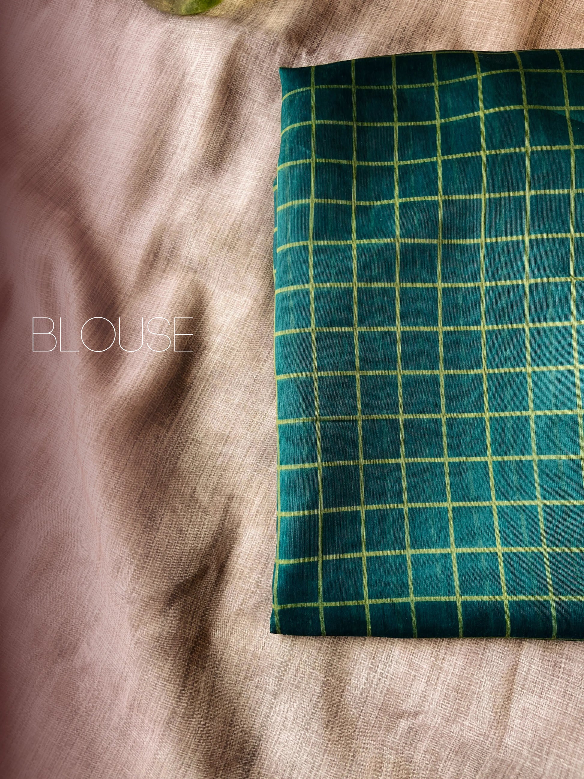 Light green Cotton Mulmul Saree with Dark Green Blouse 03