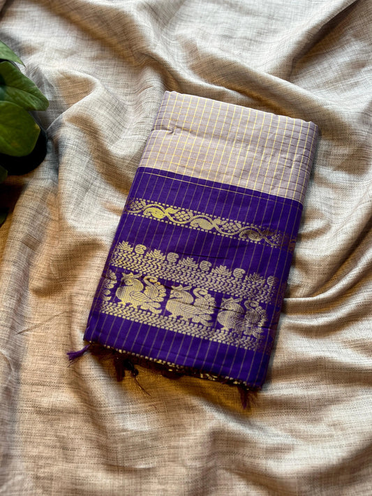 Grey and Royal Purple Kalyani Cotton Silk Saree