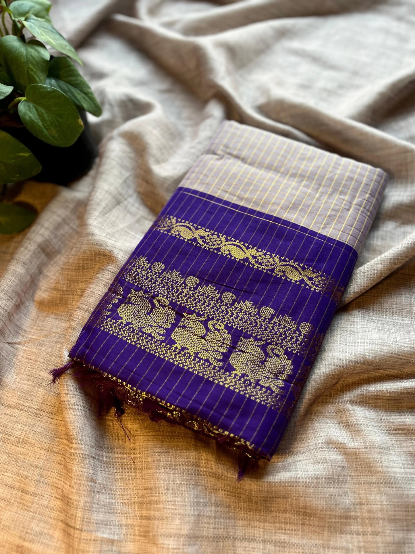 Grey and Royal Purple Kalyani Cotton Silk Saree