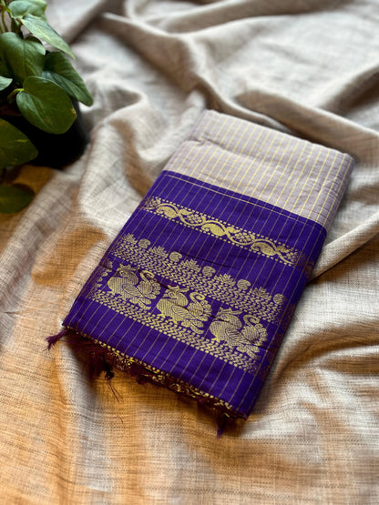 Grey and Royal Purple Kalyani Cotton Silk Saree
