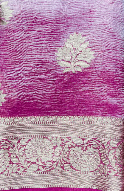 Crushed Semi Katan Tissue Saree – Graceful Pink Glow
